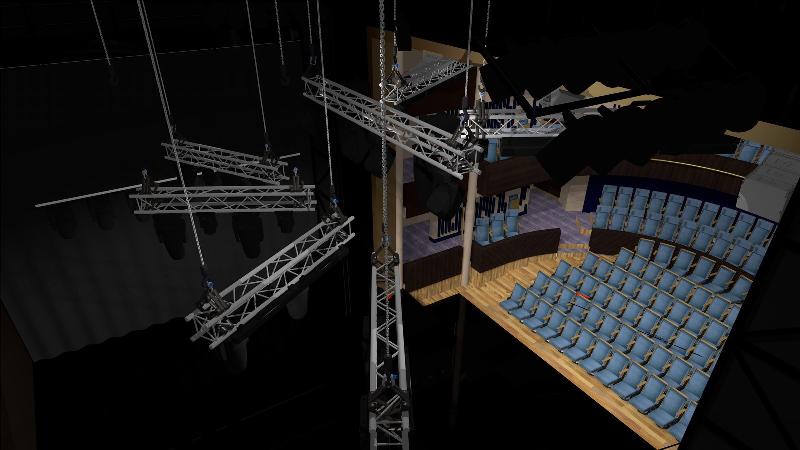 Vectorworks render of the Fika 'n' Flash lighting rig