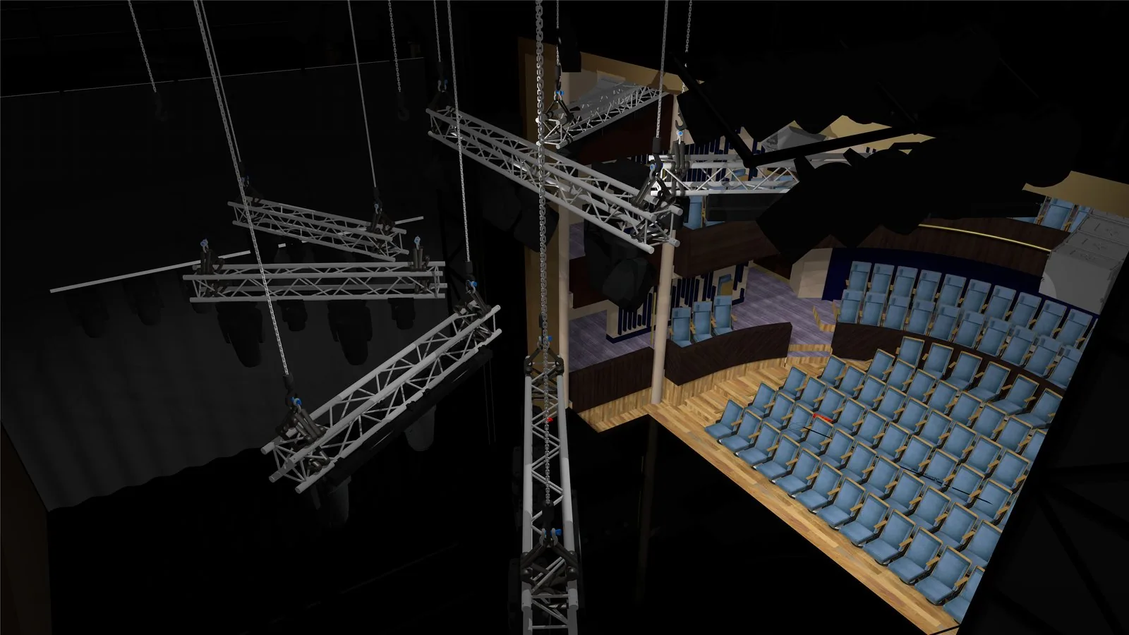 Vectorworks render of the Fika 'n' Flash lighting rig